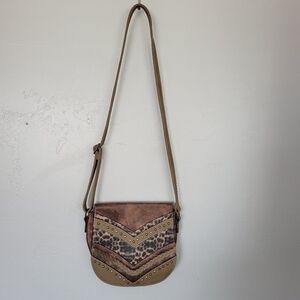 Catchfly Studio Crossbody Saddle Bag Western Metallic Brown Leopard Purse Light